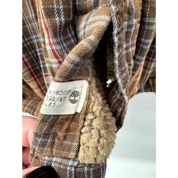Timberland Shacket Men's Large Multicolor Plaid Cotton Sherpa Lined Button Front - Picture 5 of 7